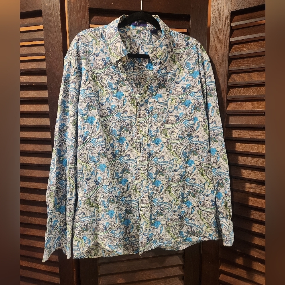 Alan Flusser Paisley Button-Down Shirt - Blue and Green